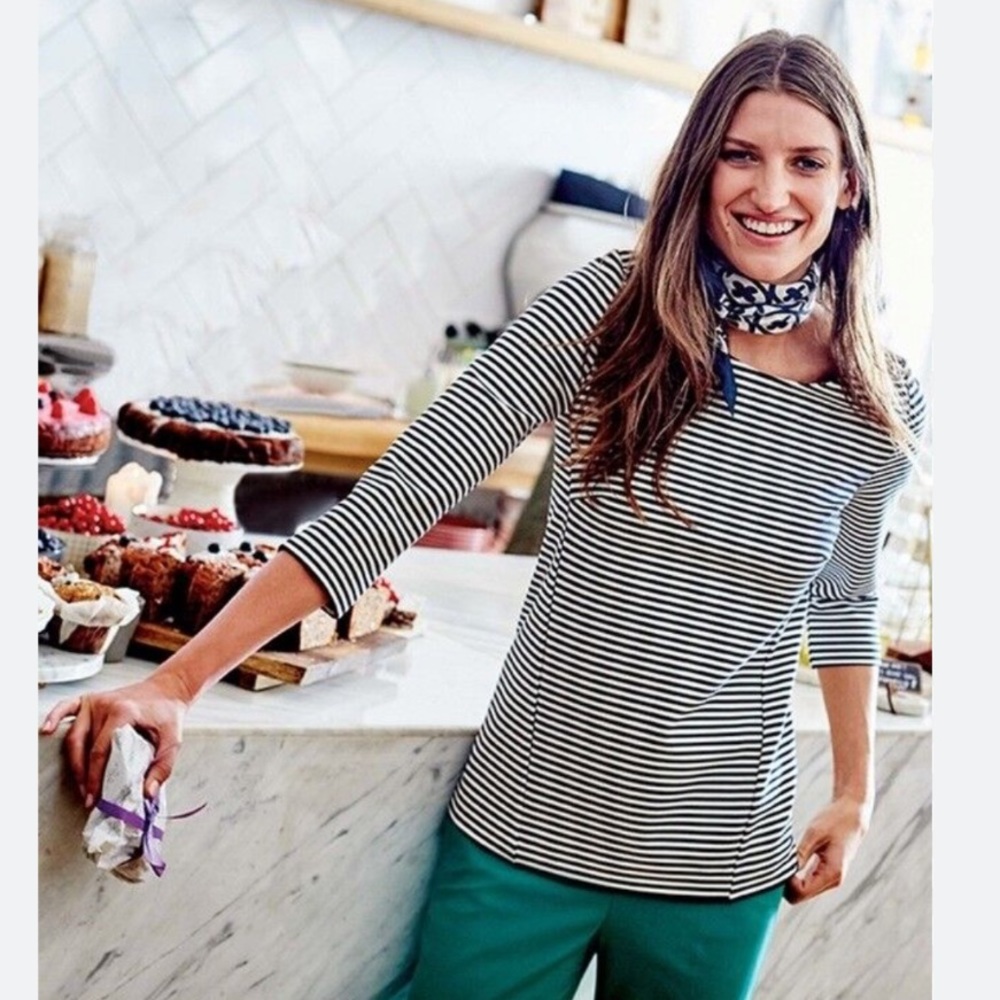 Boden Black and White Striped Boatneck Top
